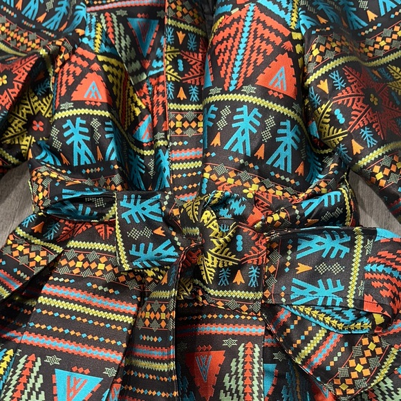 Ashro Multicolor Tribal Print Jacket, swing jacket, large pleats, removable belt - Picture 3 of 7